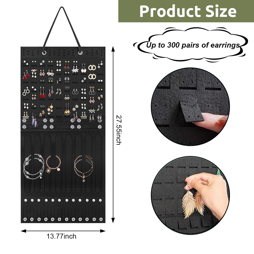 HASTHIP® Wall Hanging Jewellery Organizer for Women, Large Necklaces Earrings Organizer Box Hanger, Soft Felt Bracelets Earrings Storage Holder Display Board for Jewelry, Ear Studs, Hair Clips HASTHIP® Wall Hanging Jewellery Organizer for Women, Large Necklaces Earrings Organizer Box Hanger, Soft Felt Bracelets Earrings Storage Holder Display Board for Jewelry, Ear Studs, Hair Clips